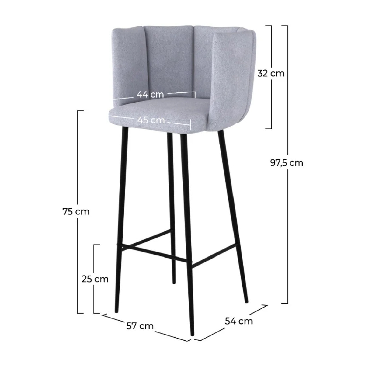 Lot de 2 chaises de bar en tissu gris clair 75 cm - Rosy