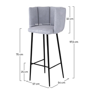 Lot de 2 chaises de bar en tissu gris clair 75 cm - Rosy