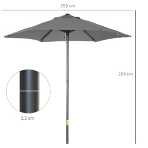 Sombrilla de Terraza Exterior Ø2x2 m Parasol de Terraza Exterior con Techo de Ventilación y Poste Desmontable de Aluminio Sombrilla para Jardín Patio Gris Oscuro