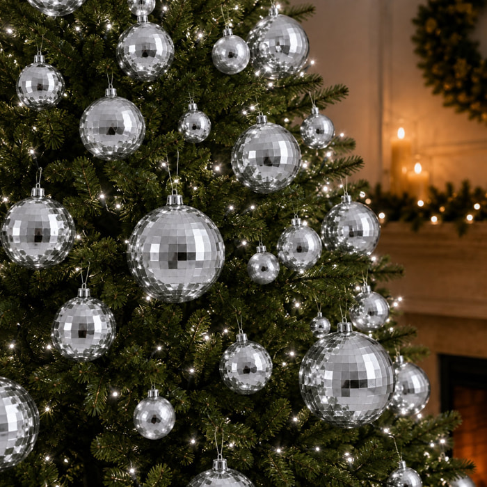 Set de 64 bolas de navidad plateadas en 4 tamaños (22x ø4, 14x ø5, 18x ø6 y 10x ø8 cm) en acabado brillante