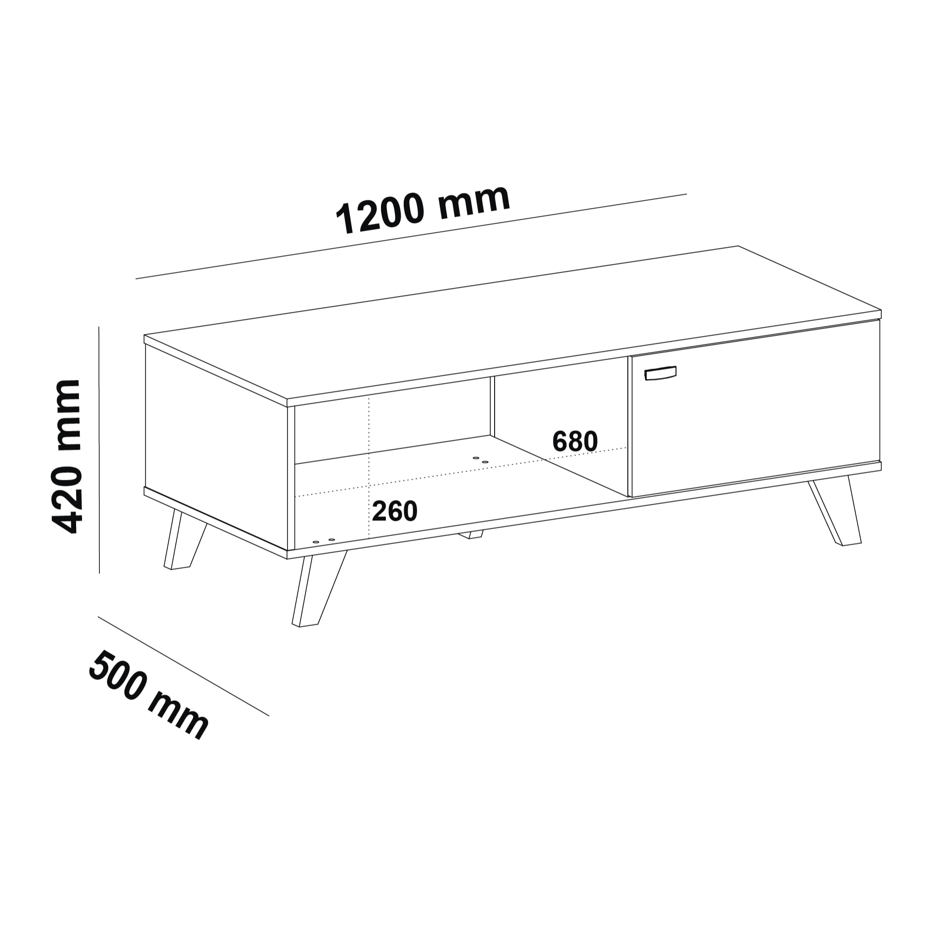 Mesa de centro TURQUÍA - 1 cajón y 1 hueco - roble y blanco - 100x50x42cm