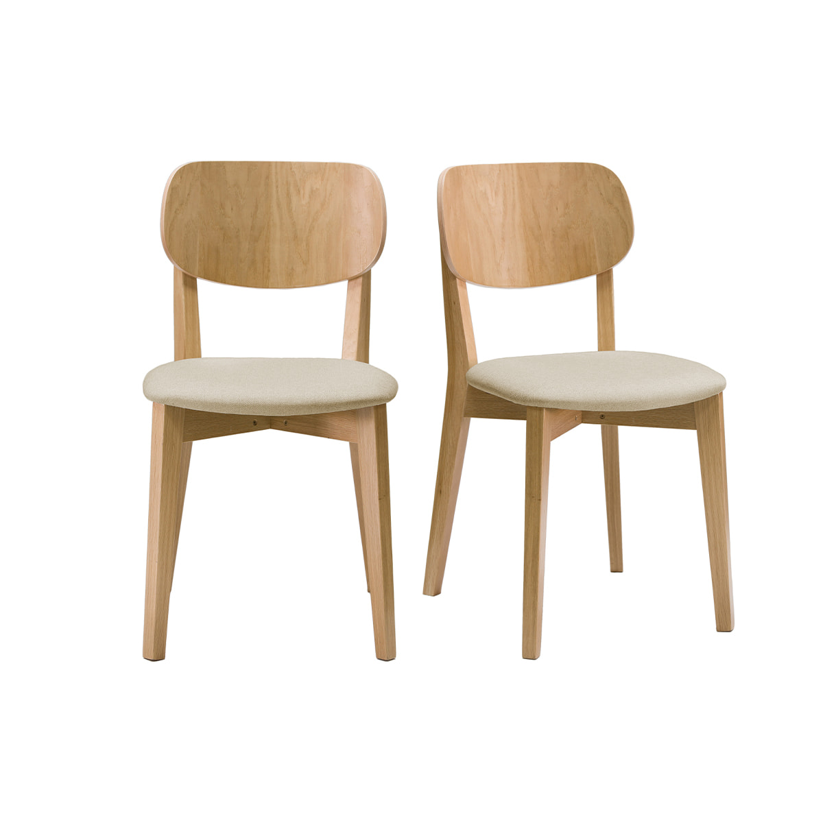 Chaises vintage en bois clair chêne et tissu beige (lot de 2) LUCIA