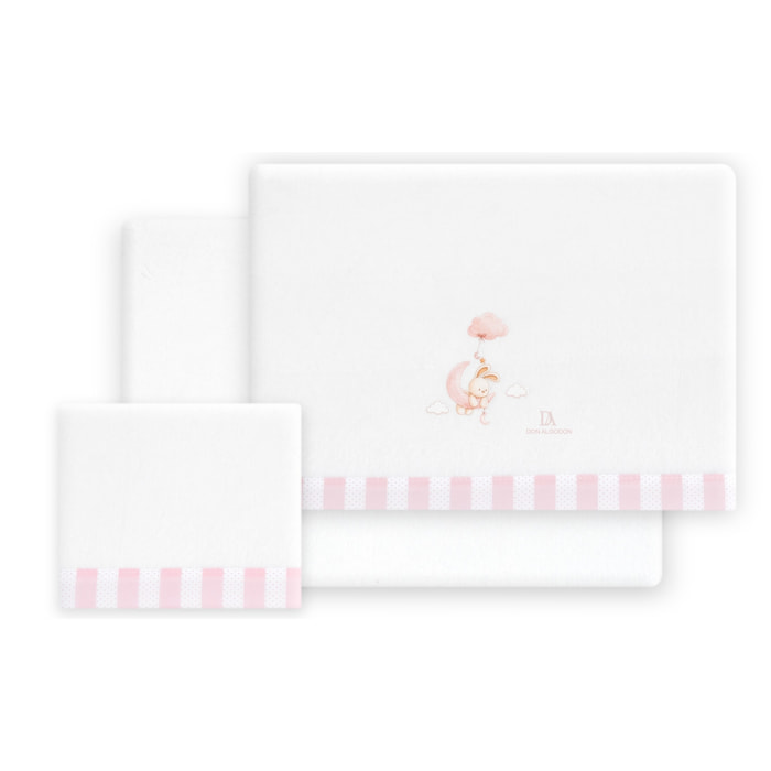 Triptico Cuna Coralina  Don Algodon Conejo Nubes Bco/Rosa