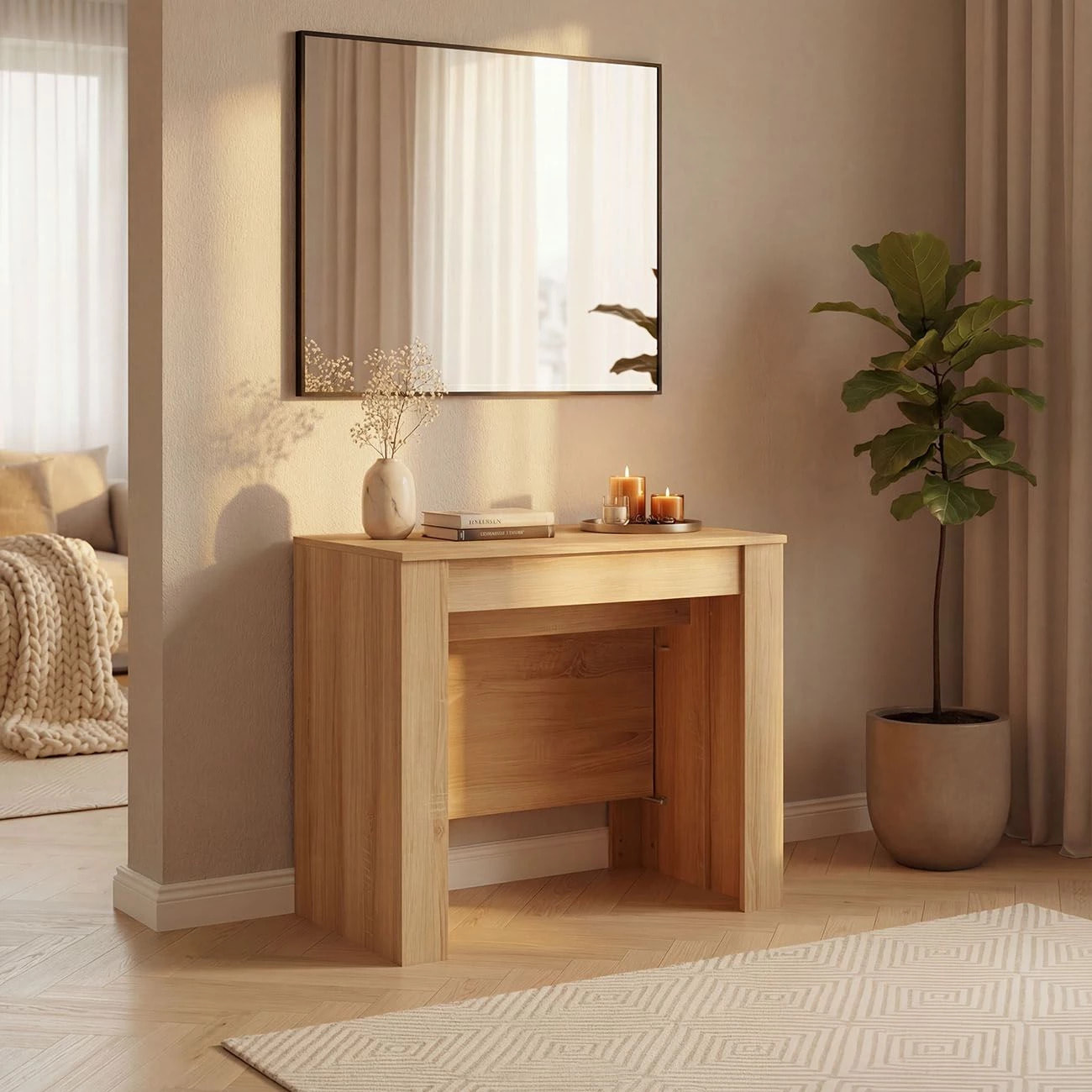 Mesa consola extensible Denis en roble canadian 50-235 cm Roble Canadian