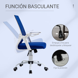 Silla de Oficina Ergonómica Silla Escritorio Giratoria con Altura Ajustable Reposabrazos Abatible Soporte Lumbar Transpirable para Adolescentes Adultos 62,5x55x94-104 cm Azul