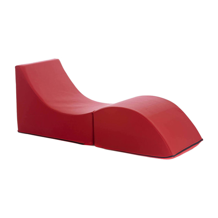 Letto pieghevole Arbil, Pouf trasformabile in letto singolo, Chaise longue in ecopelle, 100% Made in Italy, 130x50h50 cm, Rosso