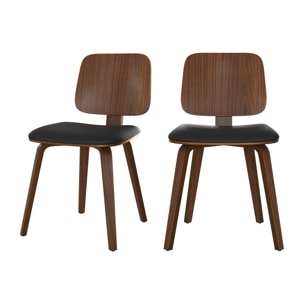 Lot de 2 chaises en bois plaqué noyer et PU noir - Flow
