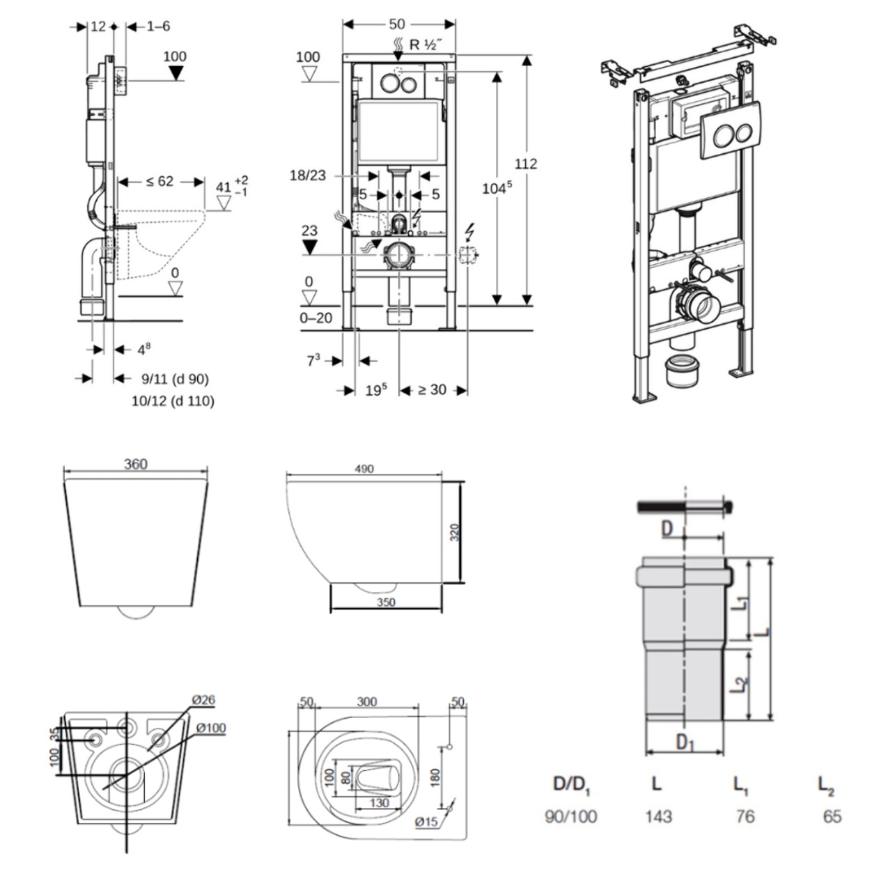 Duofix Pack WC bâti-support + WC suspendu sans bride Ceramia PixL avec abattant SoftClose + plaque (GEBCEPXBMT01-FR)