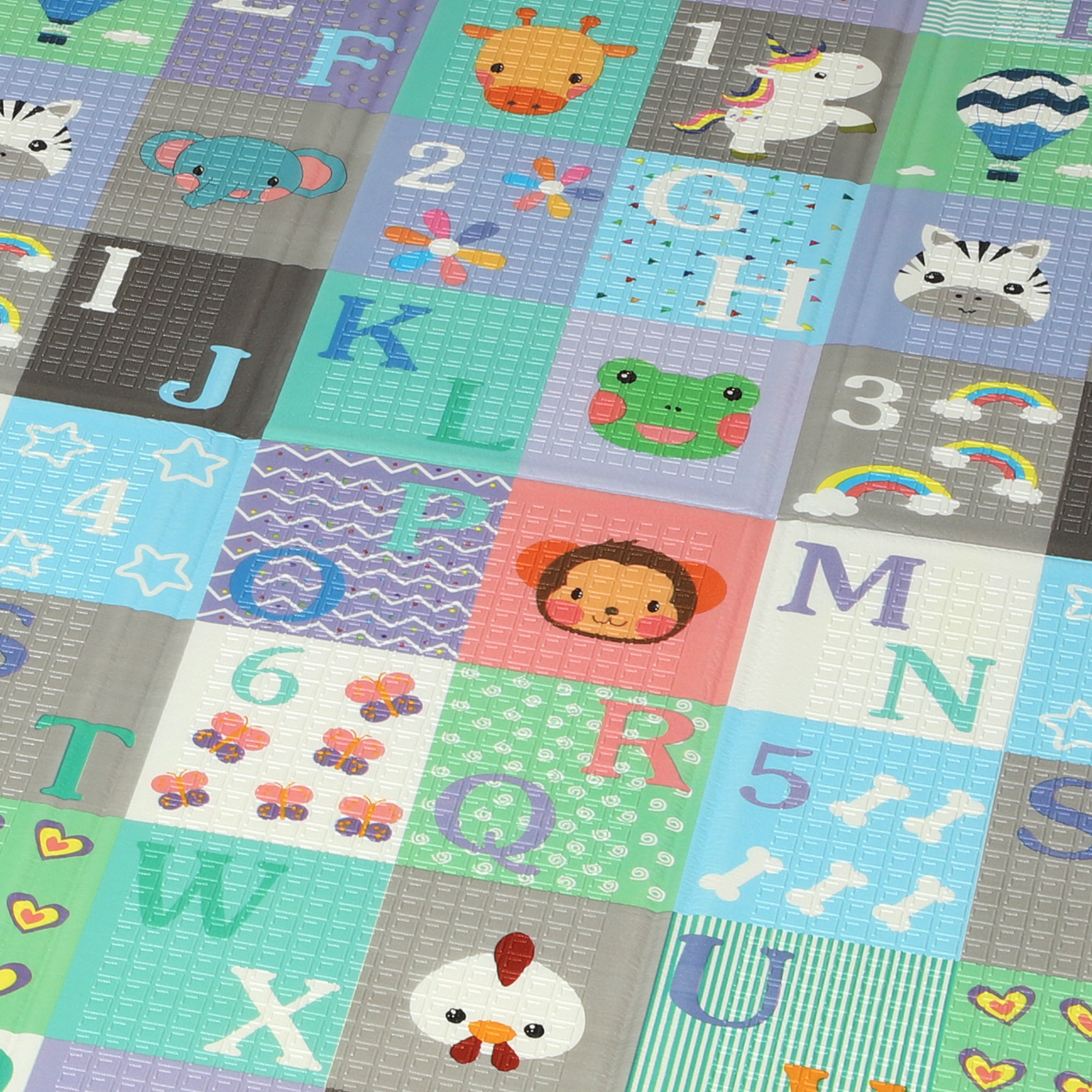 Tapis de jeu bébé pliable réversible motif animaux forêt et chiffres lettres 180 x 150 x 1 cm