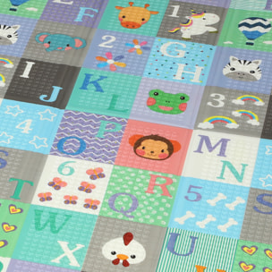 Tapis de jeu bébé pliable réversible motif animaux forêt et chiffres lettres 180 x 150 x 1 cm