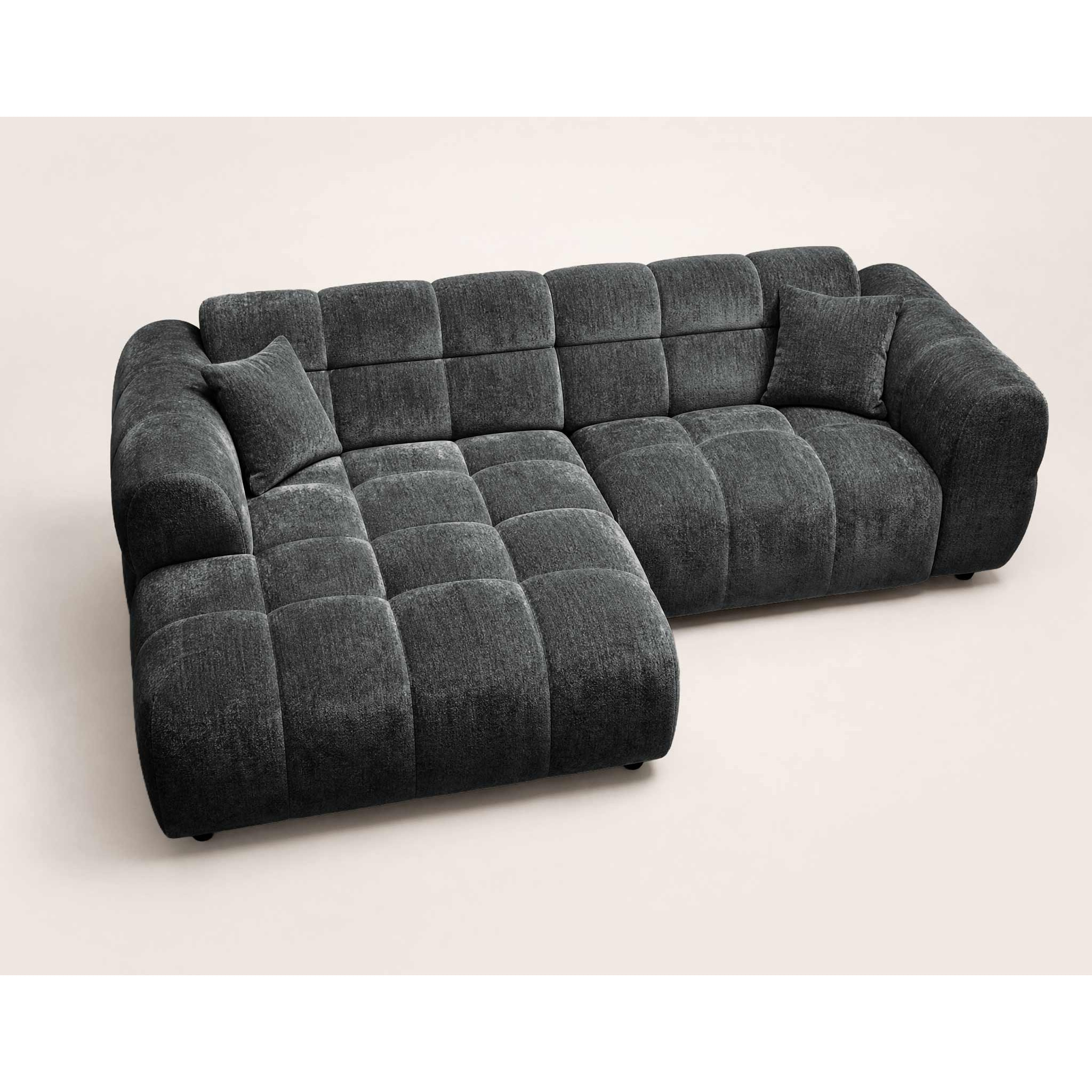Mini Ray - Canapé d'angle gauche 4 places en tissu texturé - Gris Anthracite