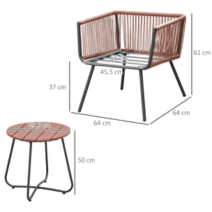 Conjunto de Muebles de Jardín de Ratán 3 Piezas Juego de Muebles de Terraza Incluye 1 Mesa de Centro y 2 Sillones con Cojines Acolchados Naranja y Gris
