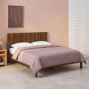 Lit avec sommier à lattes et tête de lit 140x190cm décor bois LINEAR