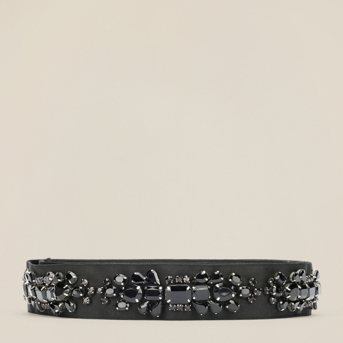 Oltre - Cintura in gros grain con castoni - Nero