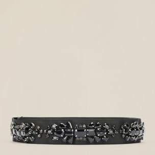 Oltre - Cintura in gros grain con castoni - Nero