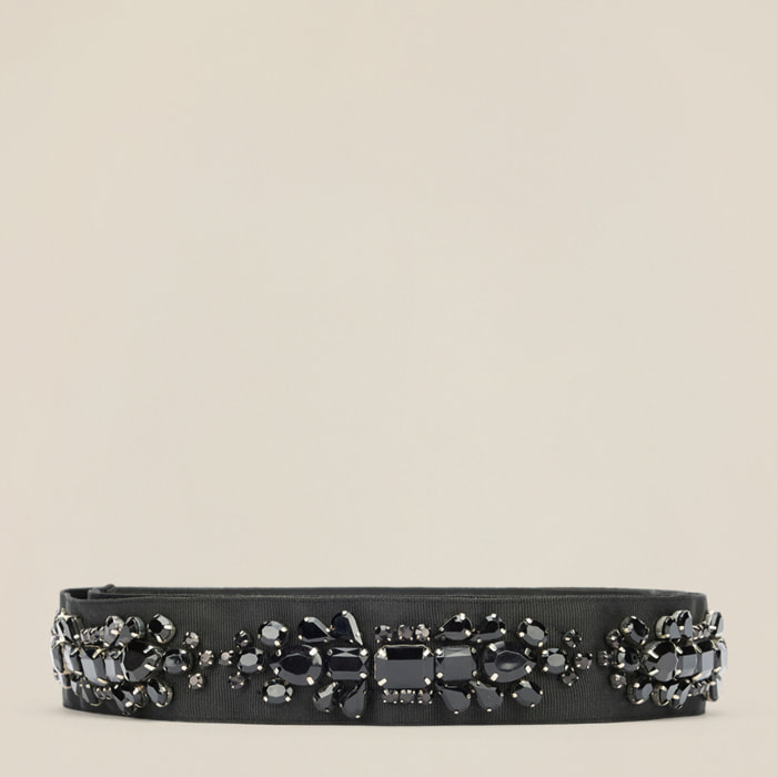 Oltre - Cintura in gros grain con castoni - Nero