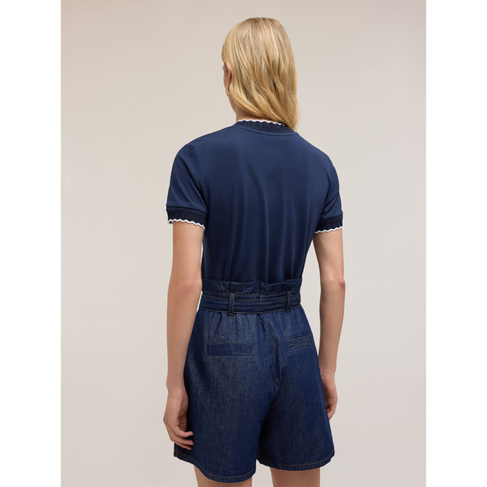 Motivi - T-shirt con bordi in maglia - Blu