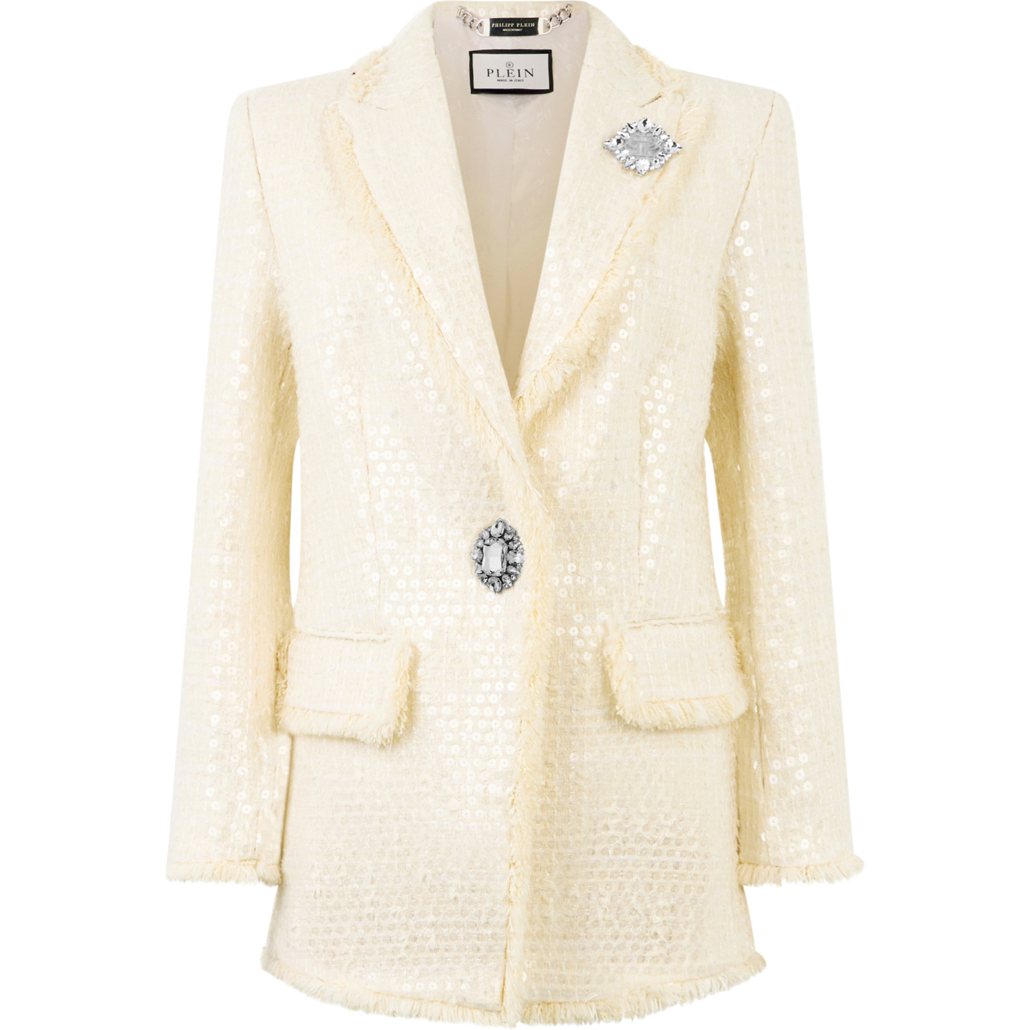 PHILIPP PLEIN Tweed Boyfriend's Fit Blazer Paillettes