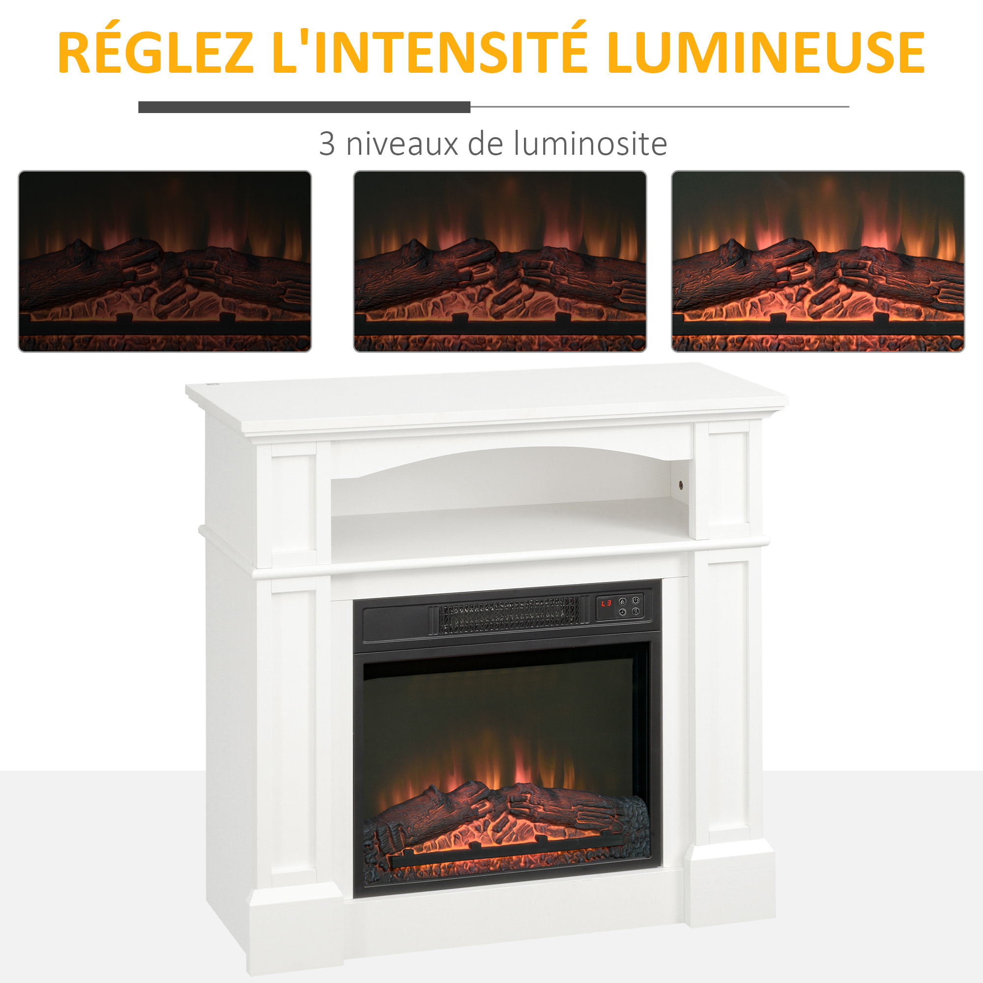 Cheminée électrique XL style classique chic 1800W  effet flammes LED réglable télécommande blanc