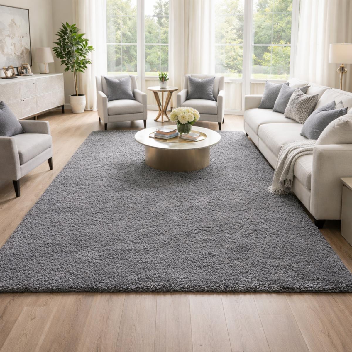 Tapis poils longs shaggy tissé motif uni ZASIVE