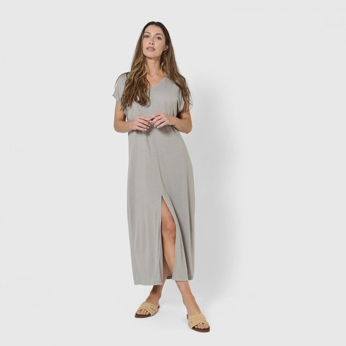 Vestido largo viscosa liso gris