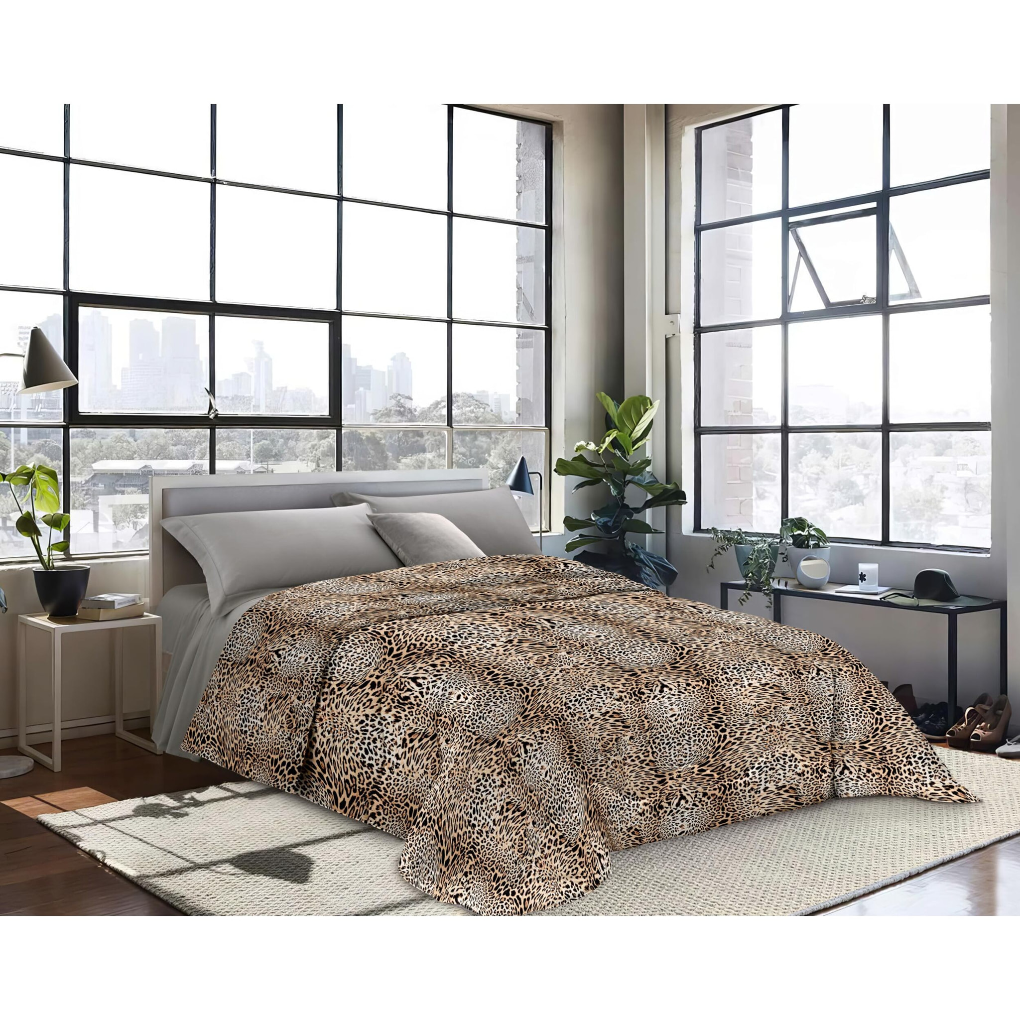 INTRECCI Piumino Una Piazza e Mezza, 220x260cm, Piumino Ecologico, Caldo, Invernale, 410 g/m², Anallergico e Antiacaro, Made in Italy, Lavabile in Lavatrice, Soffice, Morbido. Fantasia: Leopard