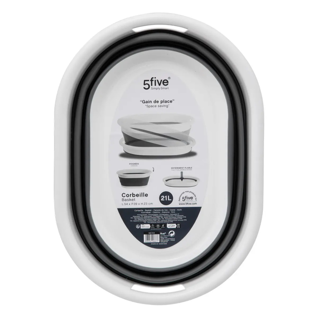 Corbeille à linge pliable 21L gris et blanc