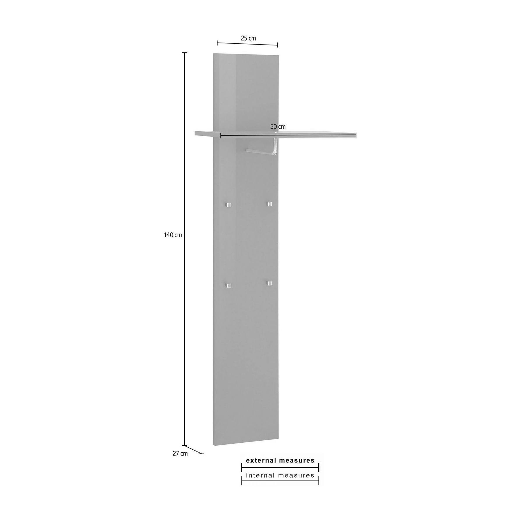 Appendiabiti verticale, Made in Italy, con ripiano e 4 ganci, Mobile per ingresso, Entratina moderna, cm 50x27h140, colore Bianco lucido