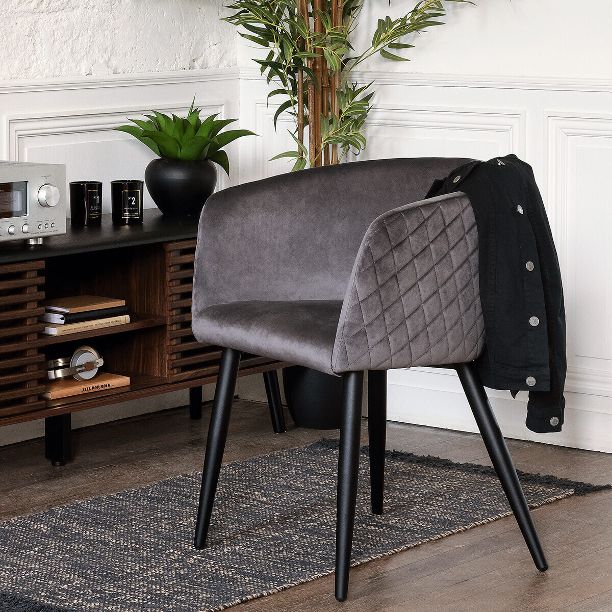 Fauteuil "Marlo" velours gris ardoise