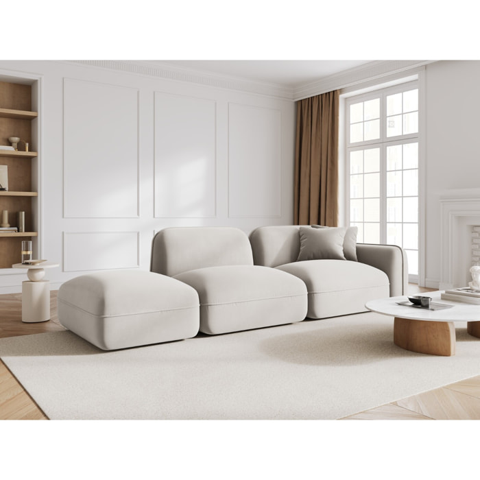 Canapé modulable gauche "Lucien" 3 places en velours beige clair