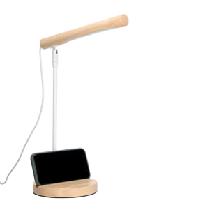Forlight Arlo Lámpara de Escritorio LED de Madera Natural. Flexo de Escritorio de Acero Blanco y Madera con Luz Neutra 4000K
