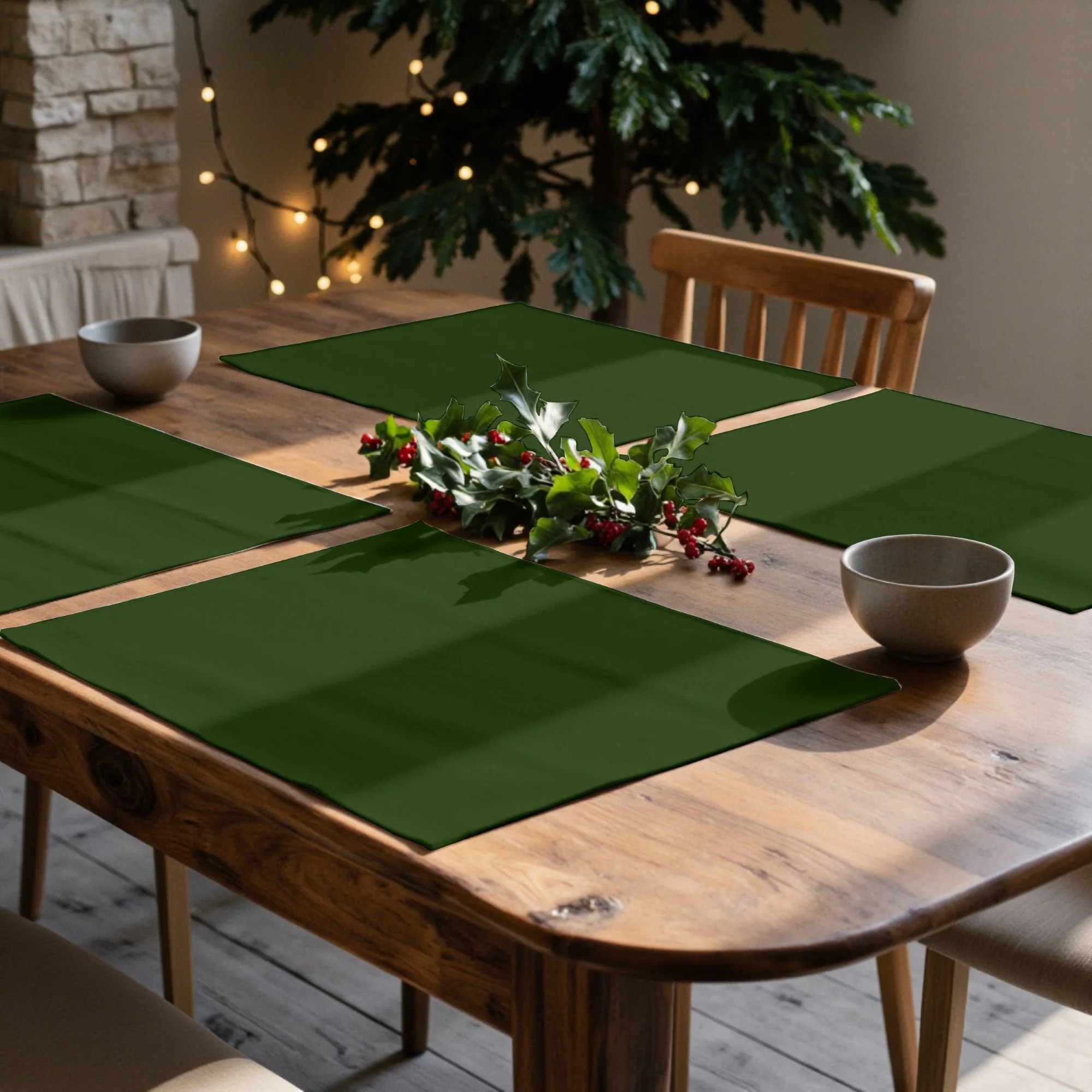 Lot de 2 sets de table anti-taches Vert Uni