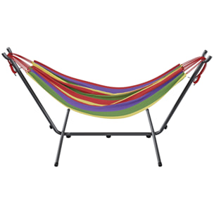 Amaca Da Giardino Con Supporto In Acciaio Portata 200 Kg Regolabile Telo Cotone Resistente Esterno Terrazzo Borsa 265x110x100 Cm Multicolore Rosso