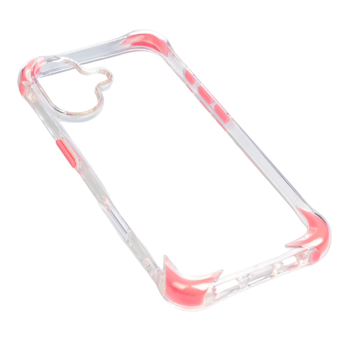 Carcasa transparente con relieve protector para cámara, esquinas reforzadas rosas, antichoque y antihuellas Magsafe para iPhone 17.