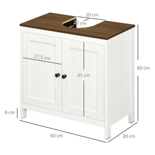 kleankin Mueble para Debajo del Lavabo Armario Bajo Lavabo de Madera con 2 Puertas y Estante Ajustable Armario de Baño de Suelo Moderno 60x30x60 cm Blanco