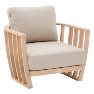 Fauteuil de salon de jardin "Lemindo" eucalyptus & beige polyester et eucalyptus