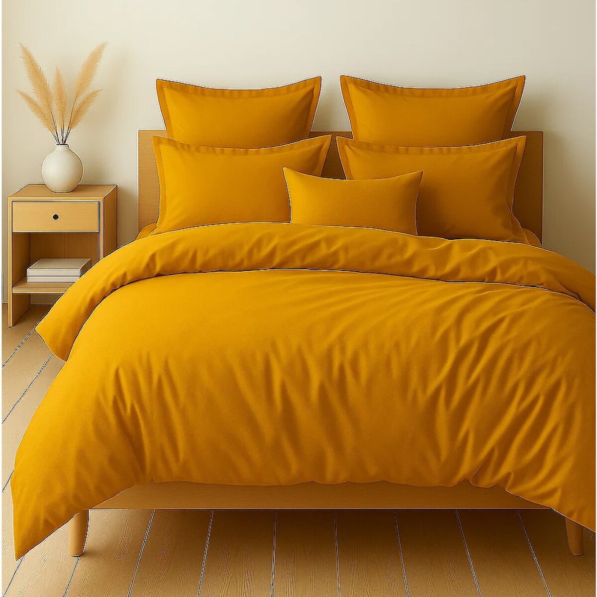 Parure Housse De Couette + 2 taies 100% Coton 57fils Safran