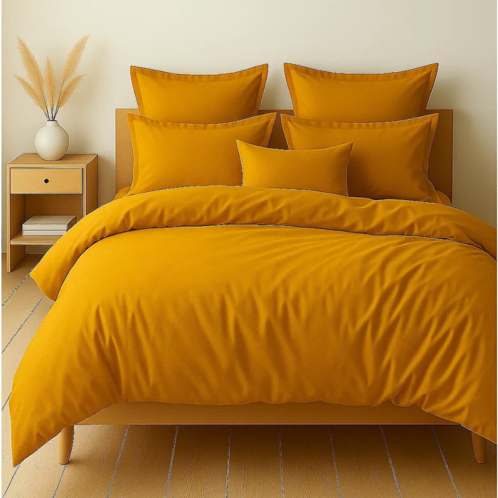 Parure Housse De Couette + 2 taies 100% Coton 57fils Safran