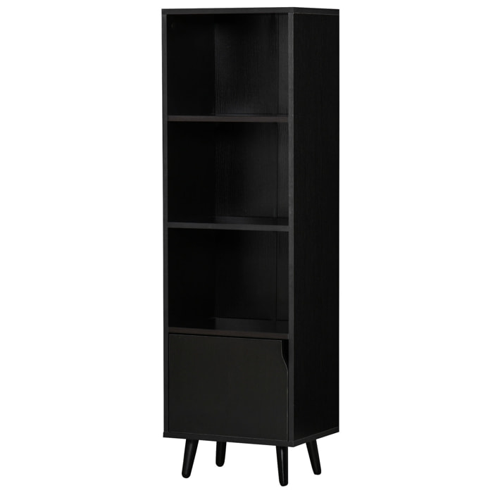 HOMCOM Estantería con 3 Estantes Abiertos y 1 Cerrado con Puerta Librería de Estilo Moderno para Almacenamiento de Libros Juguetes CDs Plantas 40x30x129,5 cm Negro