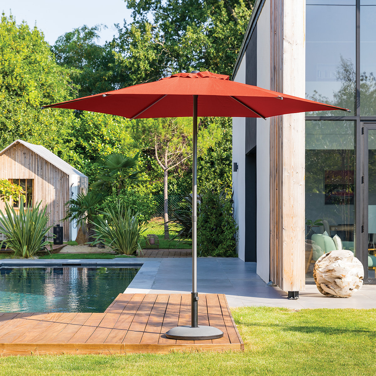 Parasol droit carré "Soya" Ambre 2,7m en acier et polyester
