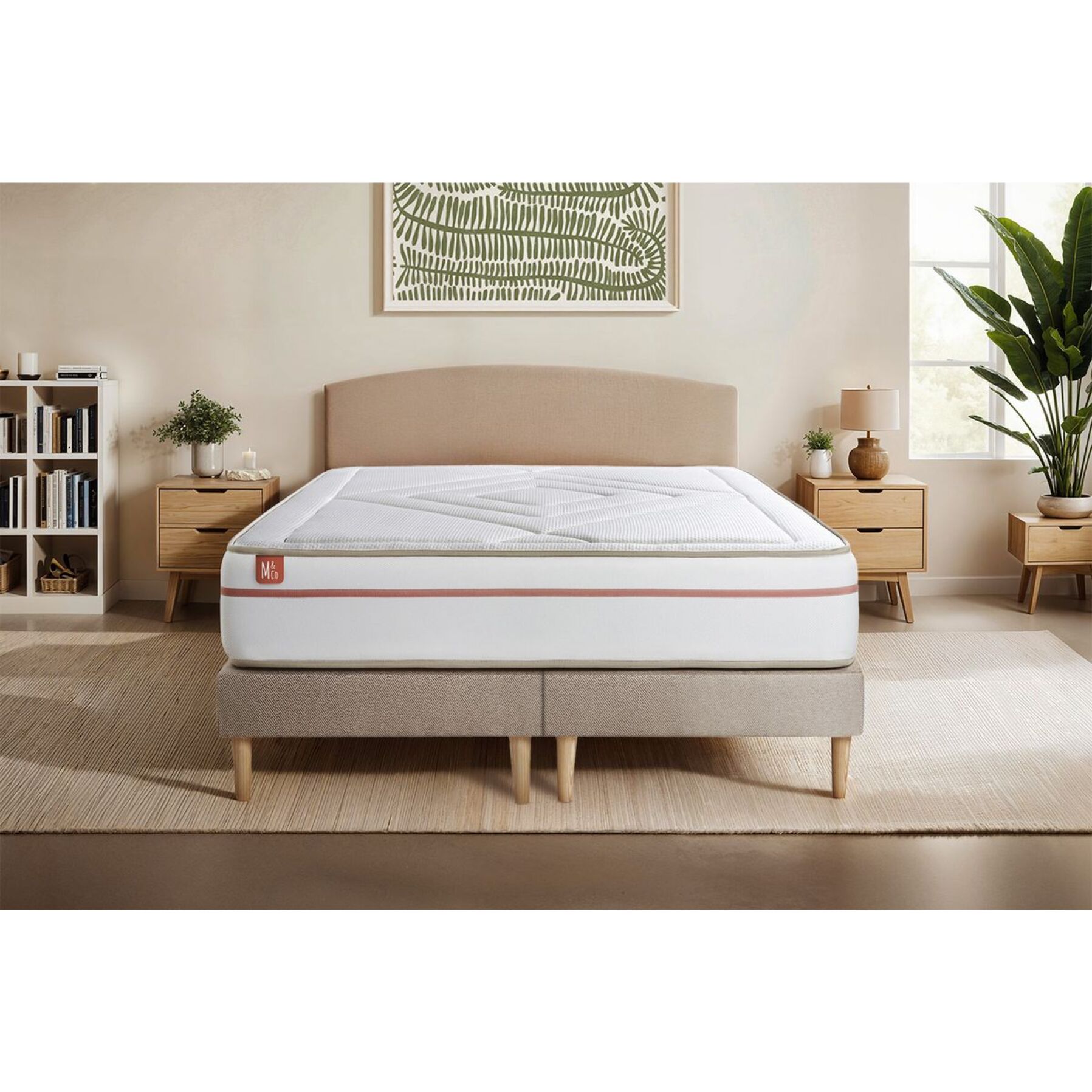 Ensemble Matelas Le Paisible - 24cm - Mémoire de forme - Matériaux éco-responsable - Sommier Tapissier Beige