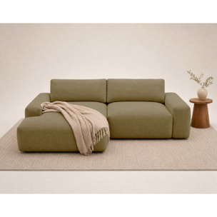 Tama - Canapé d'angle gauche 4 places convertible avec coffre en tissu - Vert