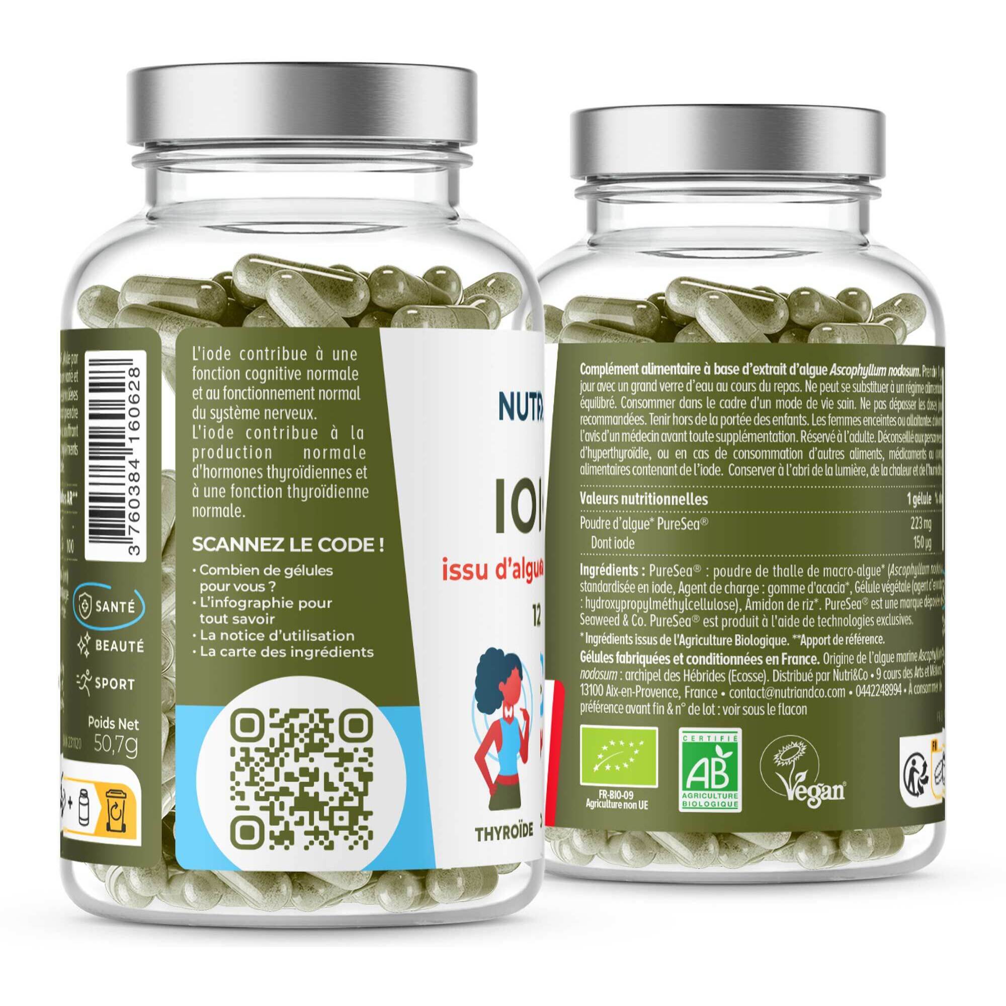 Nutri&Co Iode d'Algue Marine Bio Soutien de la Thyroïde - 120 gélules Vegan