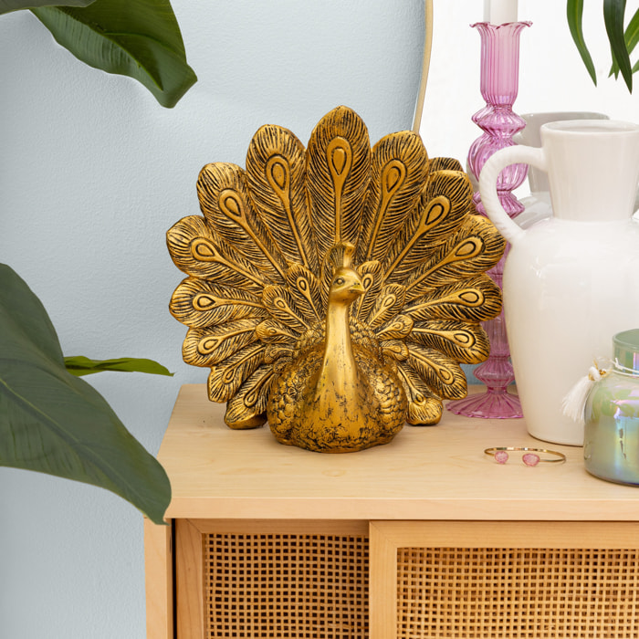 Oiseau Wild Romance H.27cm résine doré