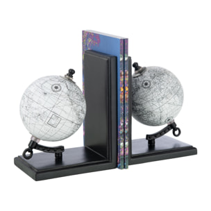 J-Line serre-livre Globe - bois - gris/noir - set de 2