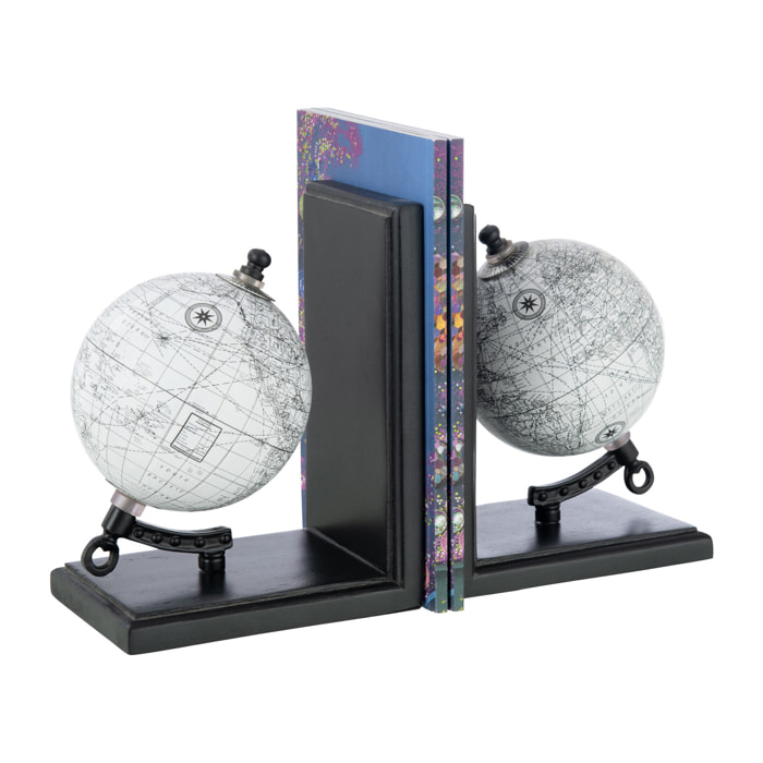 J-Line serre-livre Globe - bois - gris/noir - set de 2