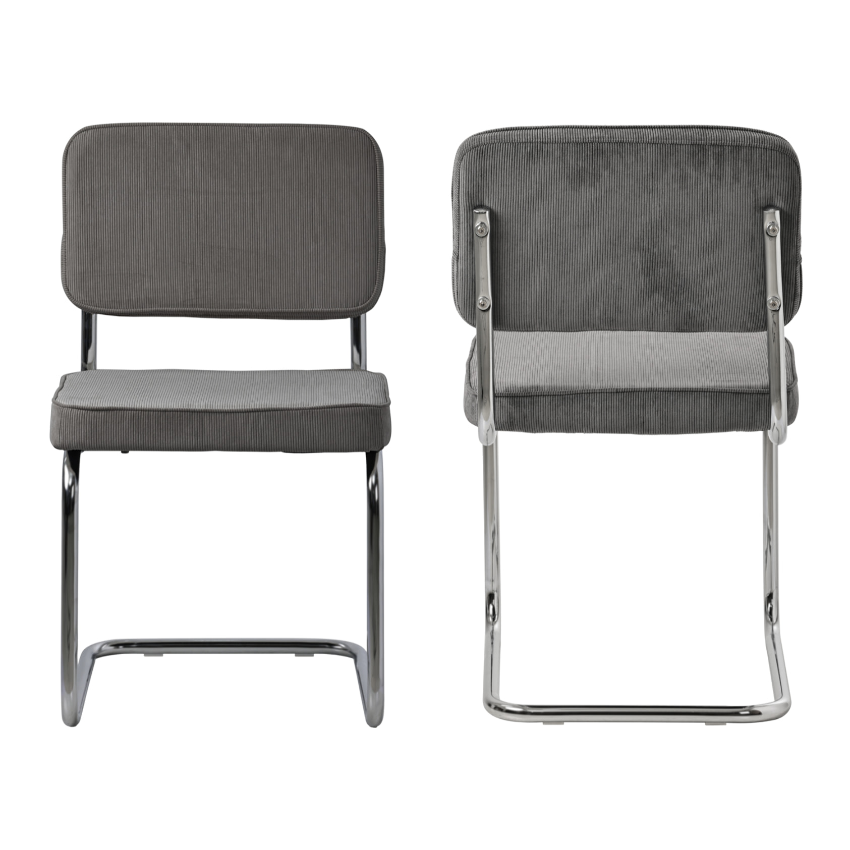 Lot de 2 chaises cantilever en velours côtelé gris MARIA