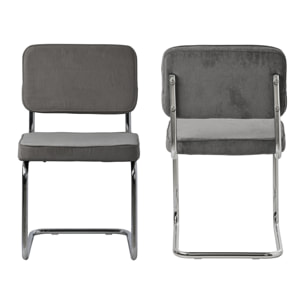 Lot de 2 chaises cantilever en velours côtelé gris MARIA