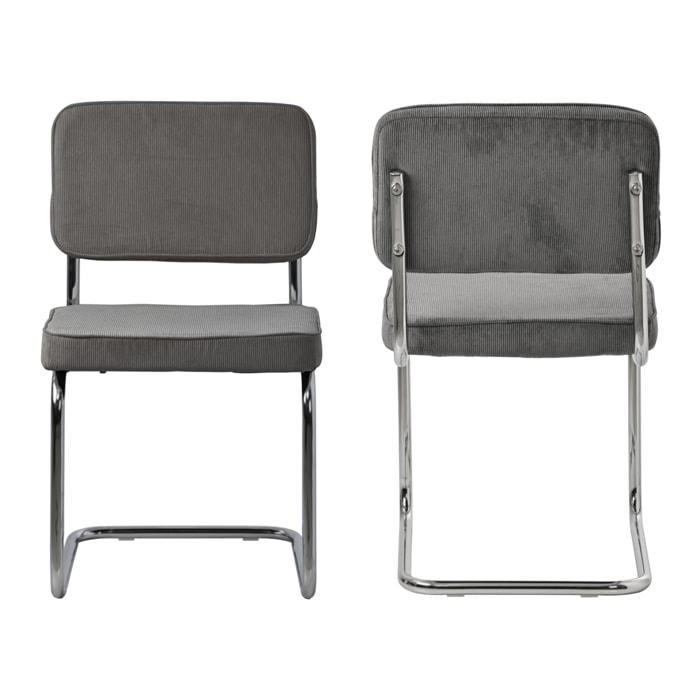 Lot de 2 chaises cantilever en velours côtelé gris MARIA
