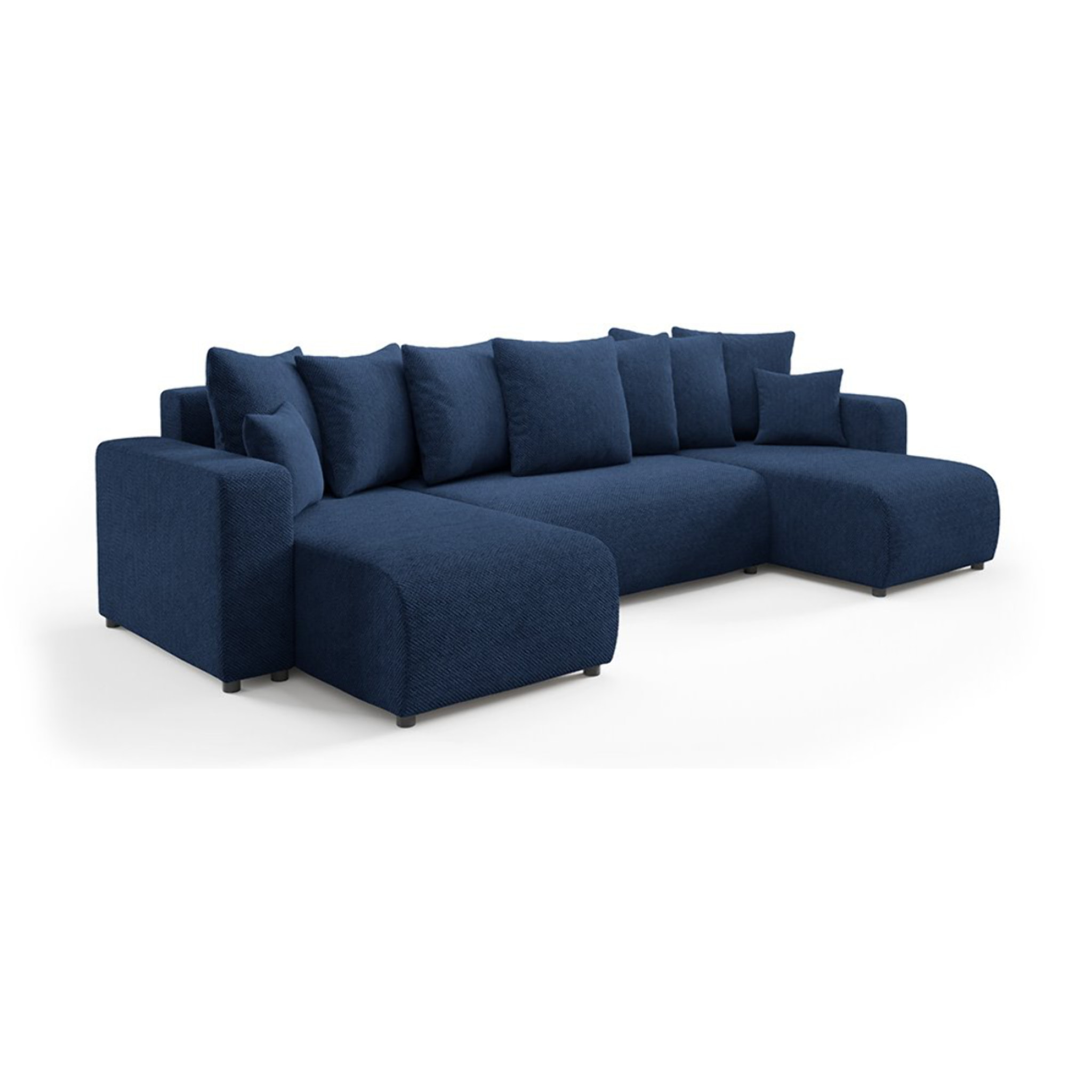 GLORIA - Canapé panoramique 6 places en tissu bleu